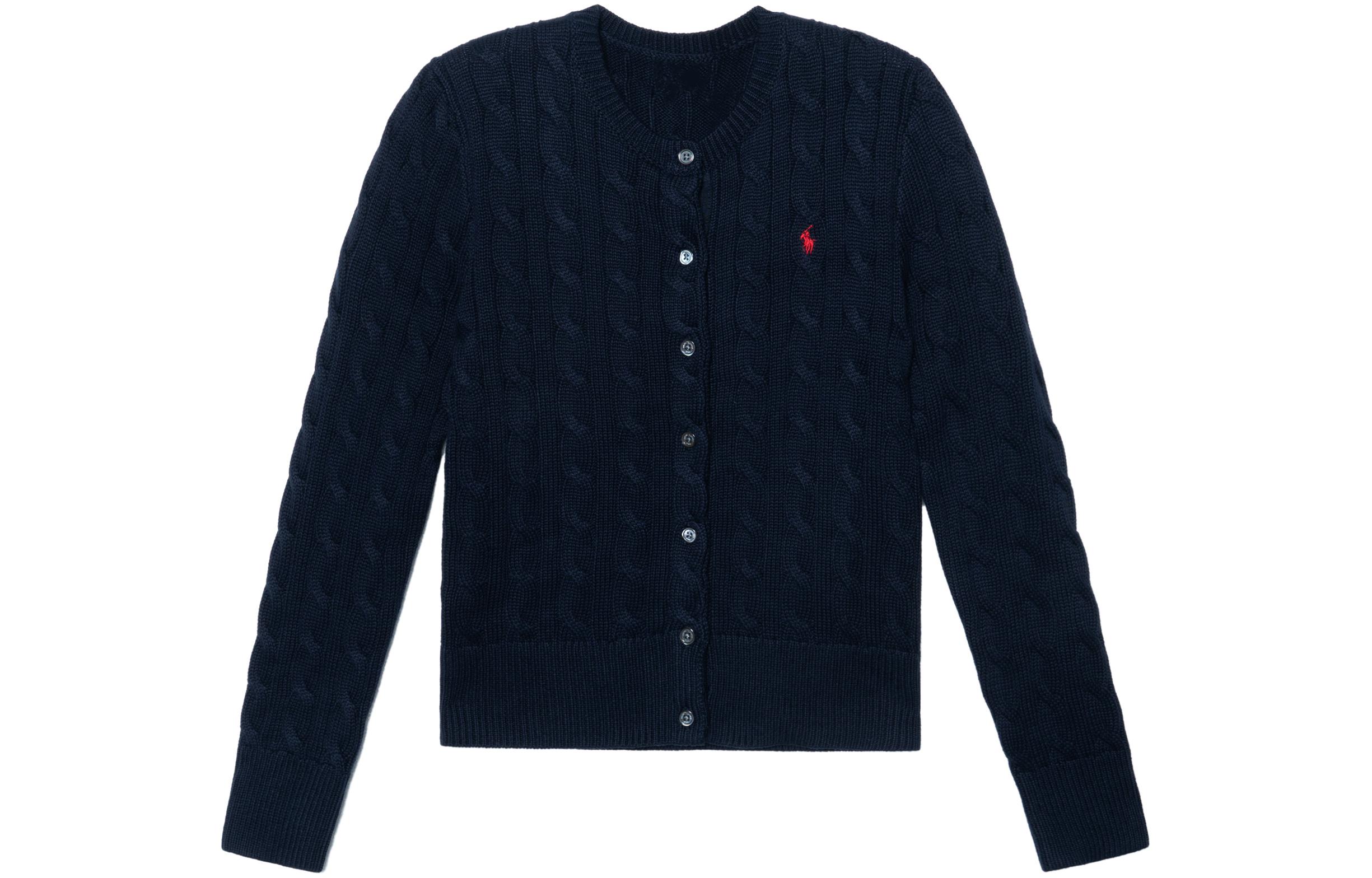 (Women) Polo Ralph Lauren  Navy Cable Knit Cardigan with Embroidered Logo. 211891643-002