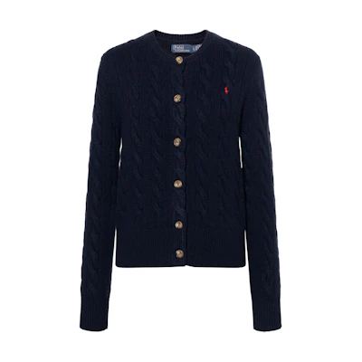 (Women) Polo Ralph Lauren Navy Knit Cardigan with Logo Embroidery. 211910443-008