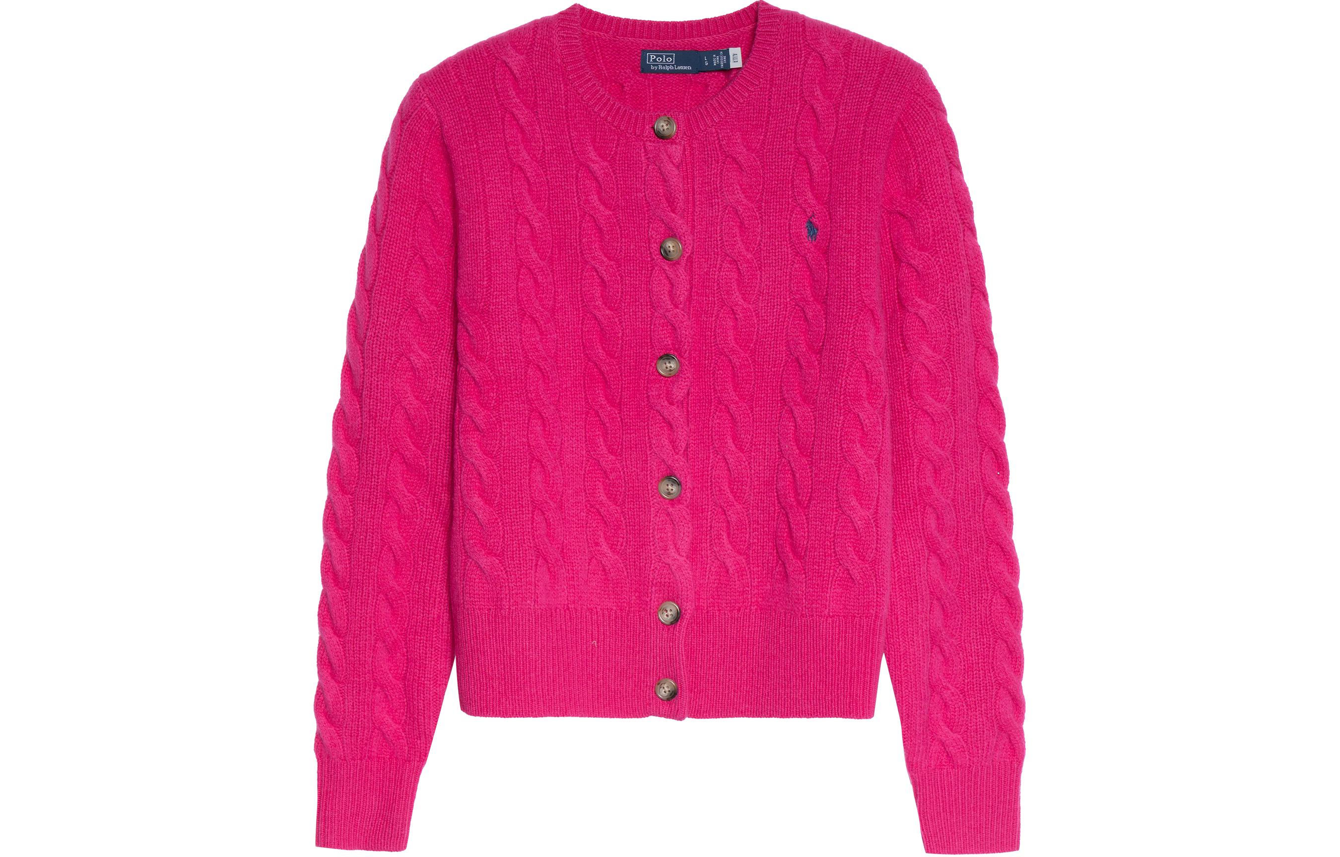 (Women) Polo Ralph Lauren  Pink Single-Breasted Embroidered Logo Long-Sleeve Sweater. 211910443-005
