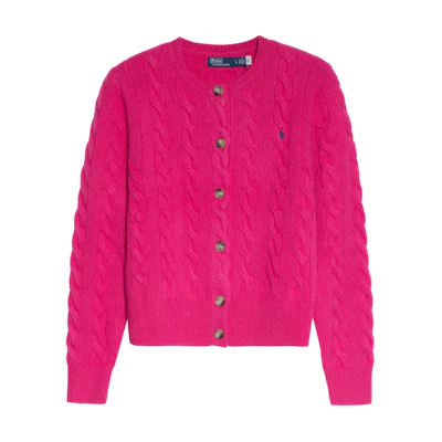 (Women) Polo Ralph Lauren Pink Single-Breasted Embroidered Logo Long-Sleeve Sweater. 211910443-005