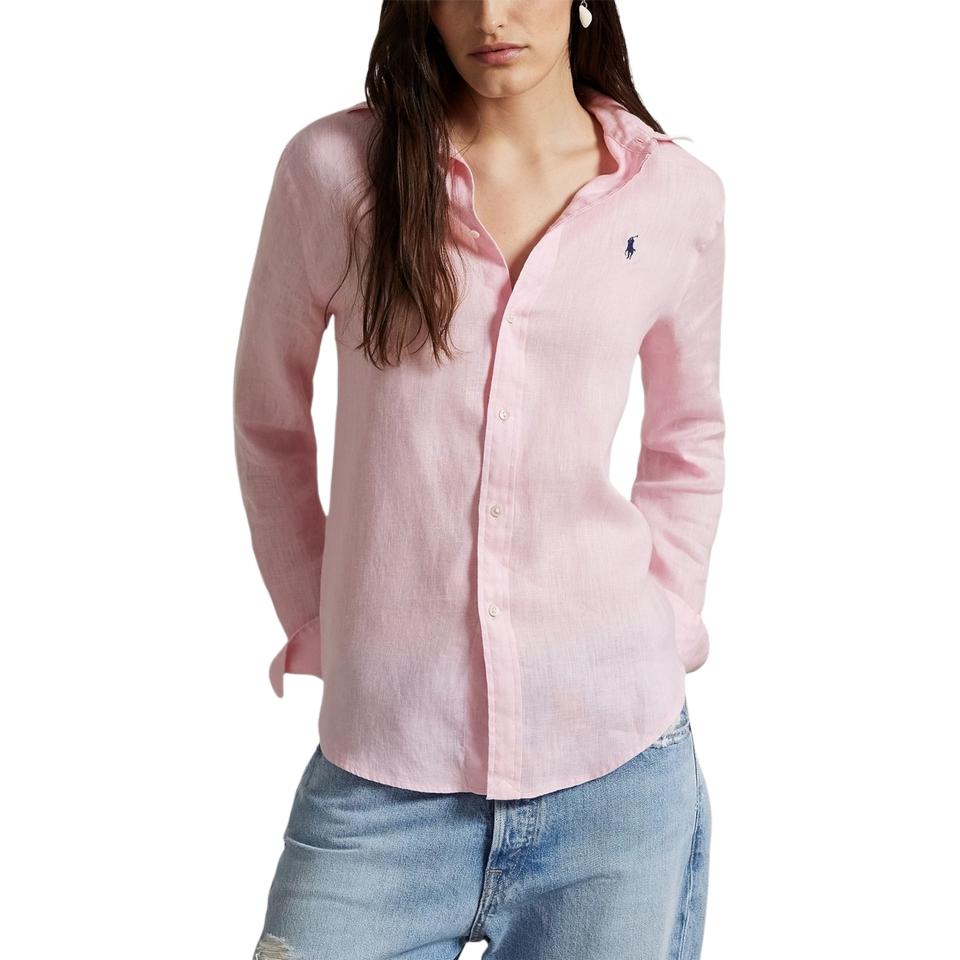 (Women) Polo Ralph Lauren  Pink Solid Logo Embroidered Button-Up Shirt. 211970730-014 圖 3
