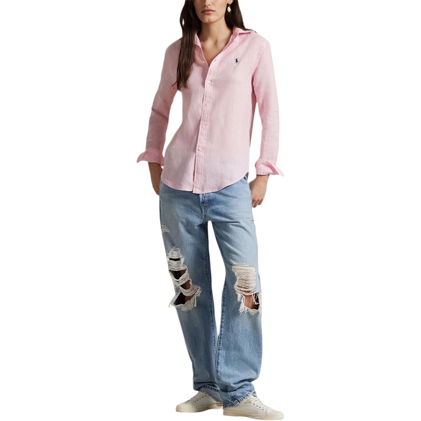 (Women) Polo Ralph Lauren  Pink Solid Logo Embroidered Button-Up Shirt. 211970730-014 圖 4