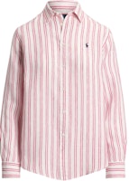 (Women) Polo Ralph Lauren Pink Striped Long Sleeve Shirt with Logo Embroidery 211970691-008 (Women) Polo Ralph Lauren Pink Striped Long Sleeve Shirt with Logo Embroidery 211970691-008