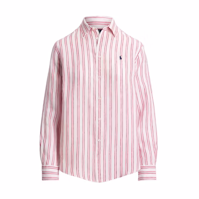 (Women) Polo Ralph Lauren Pink Striped Long Sleeve Shirt with Logo Embroidery 211970691-008