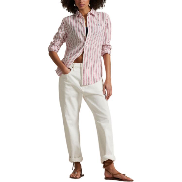 Shop (W) Polo Ralph Lauren 粉紅條紋長袖襯衫附刺繡標誌 211970691-008