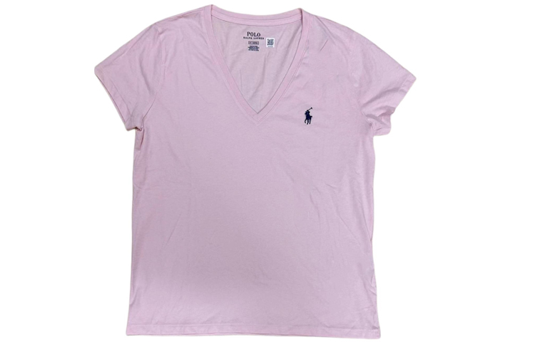 Order (W) Polo Ralph Lauren 粉色V領休閒T恤，刺繡標誌設計。 211682523-032