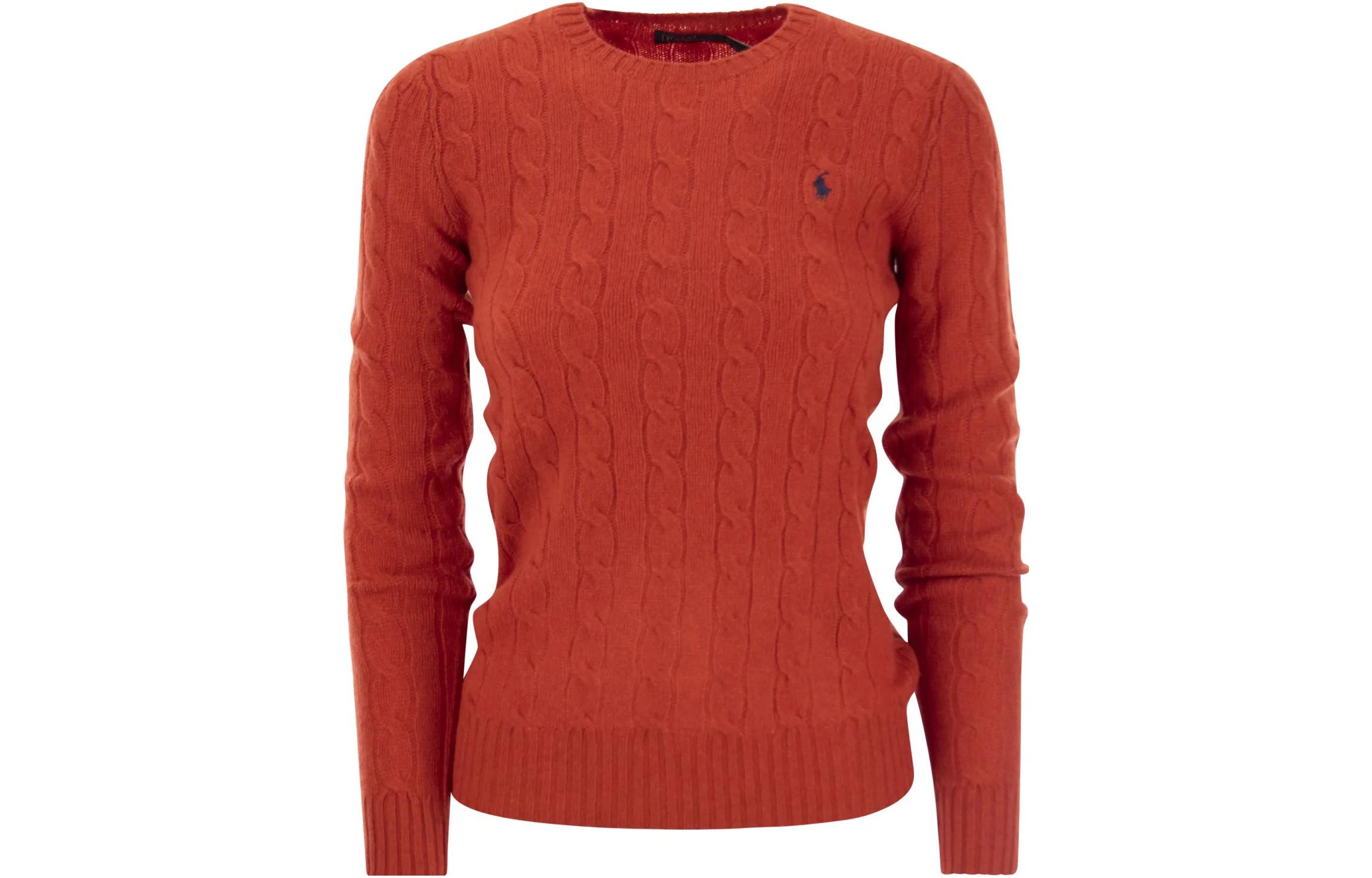 (Women) Polo Ralph Lauren  Red Crewneck Sweater with Logo Embroidery. 211910421-007