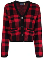 (Women) Polo Ralph Lauren Red Logo Plaid Knit Wool Sweater Long Sleeve. 211847015-001 (Women) Polo Ralph Lauren Red Logo Plaid Knit Wool Sweater Long Sleeve. 211847015-001