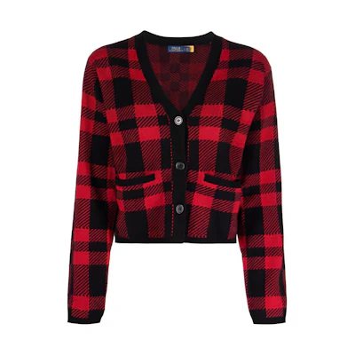 (Women) Polo Ralph Lauren Red Logo Plaid Knit Wool Sweater Long Sleeve. 211847015-001