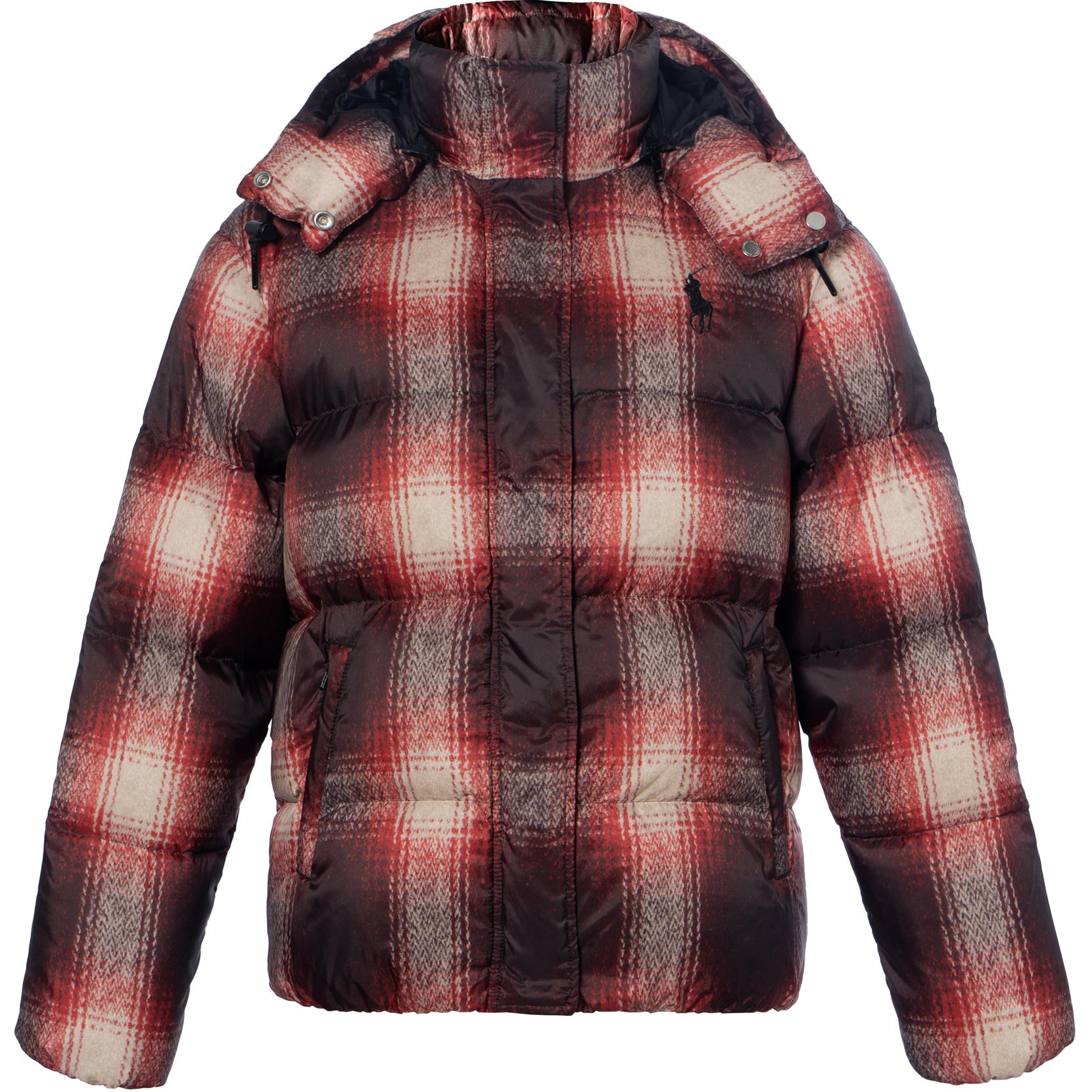 (Women) Polo Ralph Lauren  Red Plaid Hooded Down Jacket with Zipper. 211860652-001