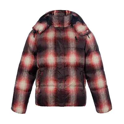 (Women) Polo Ralph Lauren Red Plaid Hooded Down Jacket with Zipper. 211860652-001