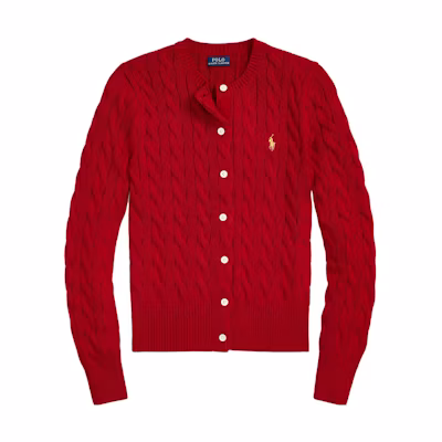 (Women) Polo Ralph Lauren Red Solid Crewneck Long-Sleeve Cardigan Sweater. 211910443012-012