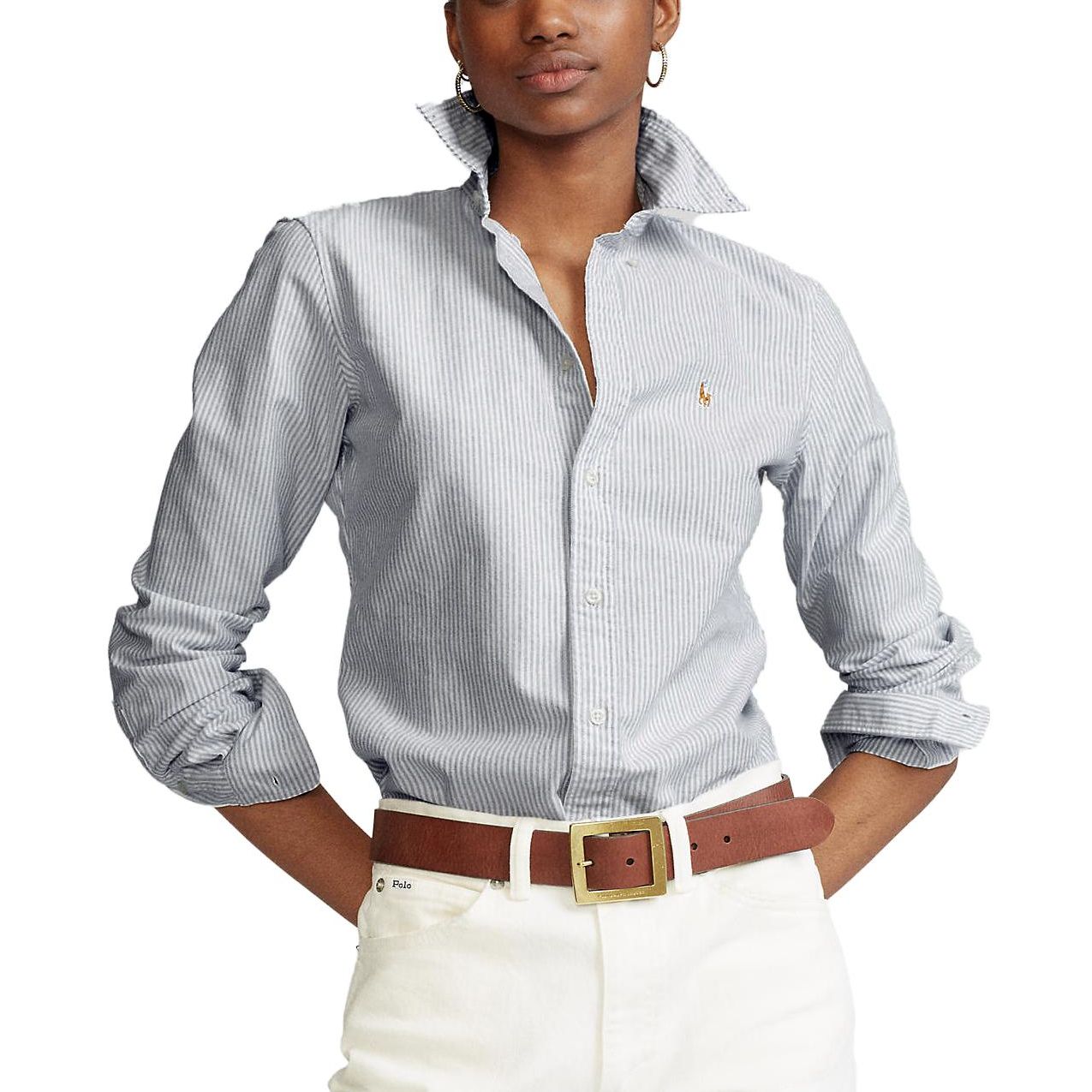 Lookbook (W) Polo Ralph Lauren 修身蓝色条纹长袖衬衫 211747514-010