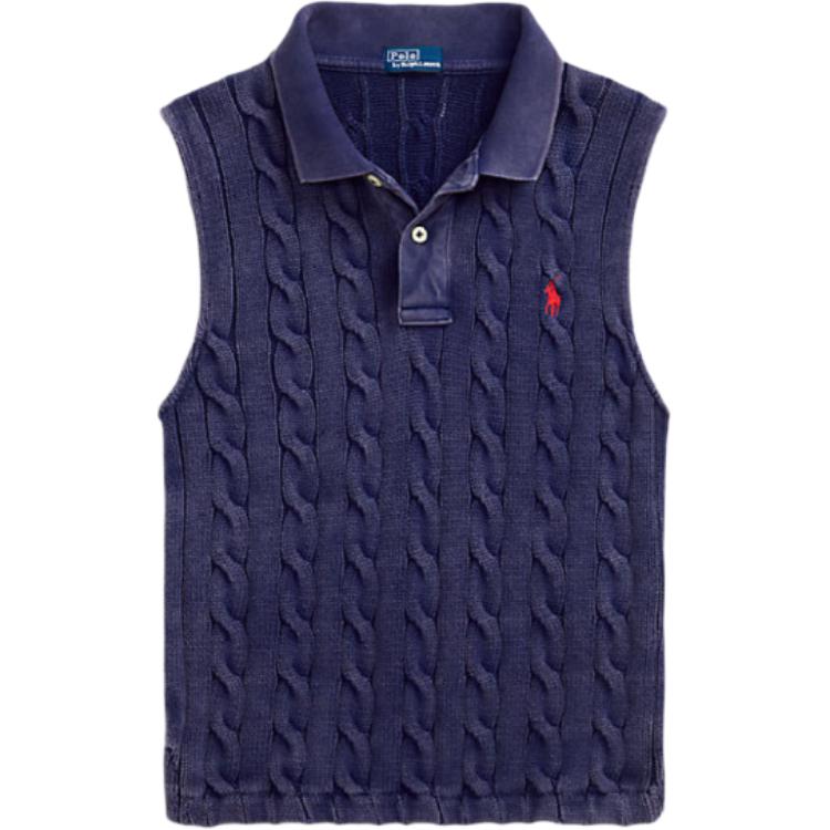 (Women) Polo Ralph Lauren  Slim Fit Cable Knit Sleeveless Polo Shirt - Navy Blue WMPOKNINB920239-410