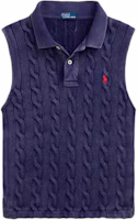 (Women) Polo Ralph Lauren Slim Fit Cable Knit Sleeveless Polo Shirt - Navy Blue WMPOKNINB920239-410 (Women) Polo Ralph Lauren Slim Fit Cable Knit Sleeveless Polo Shirt - Navy Blue WMPOKNINB920239-410