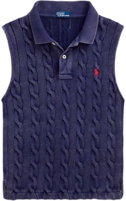 (W) ポロ ラルフローレン スリムフィット ケーブルニット ノースリーブポロシャツ ネイビーブルー WMPOKNINB920239-410 Buy (W) ポロ ラルフローレン スリムフィット ケーブルニット ノースリーブポロシャツ ネイビーブルー WMPOKNINB920239-410