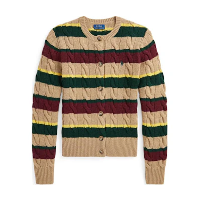 (Women) Polo Ralph Lauren Slim Fit Camel Knit Sweater with Striped Cable Knit. 211949980001