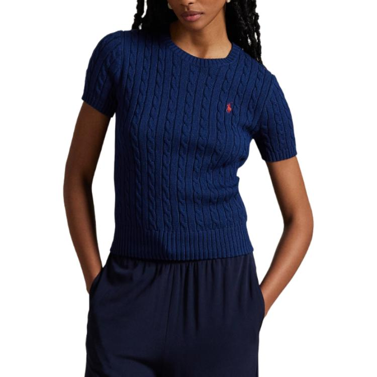 Lookbook (W) Polo Ralph Lauren修身款圆领蓝色刺绣标志T恤。 211965761001