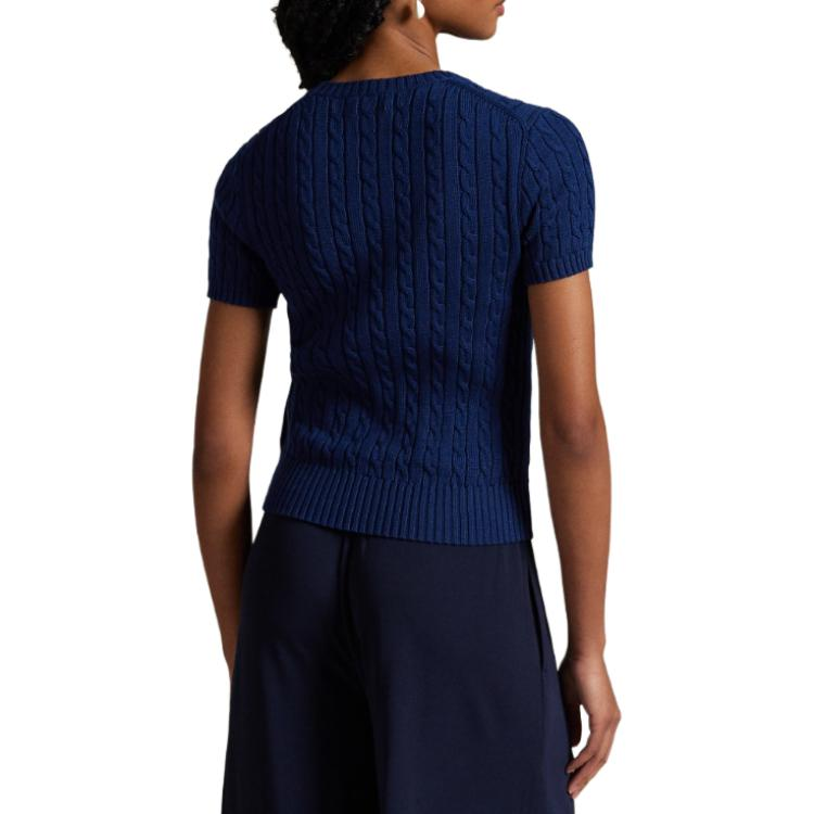 Shop (W) Polo Ralph Lauren修身款圆领蓝色刺绣标志T恤。 211965761001