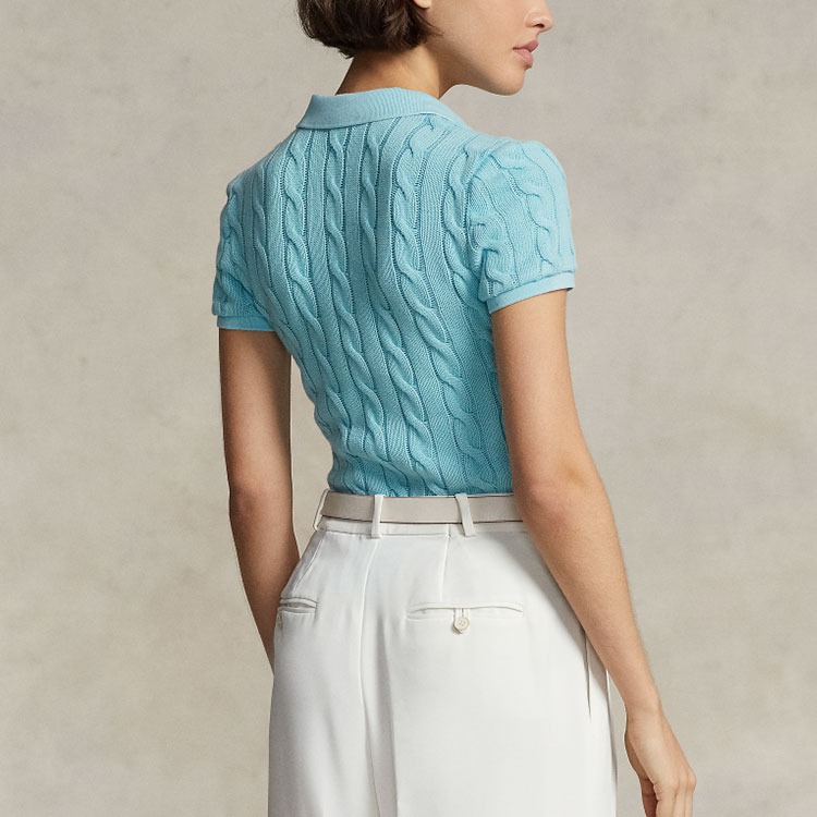 (Women) Polo Ralph Lauren  Slim Fit Solid Cable Knit Short Sleeve Polo Shirt. WMPOKNINCU20643-300 圖 5