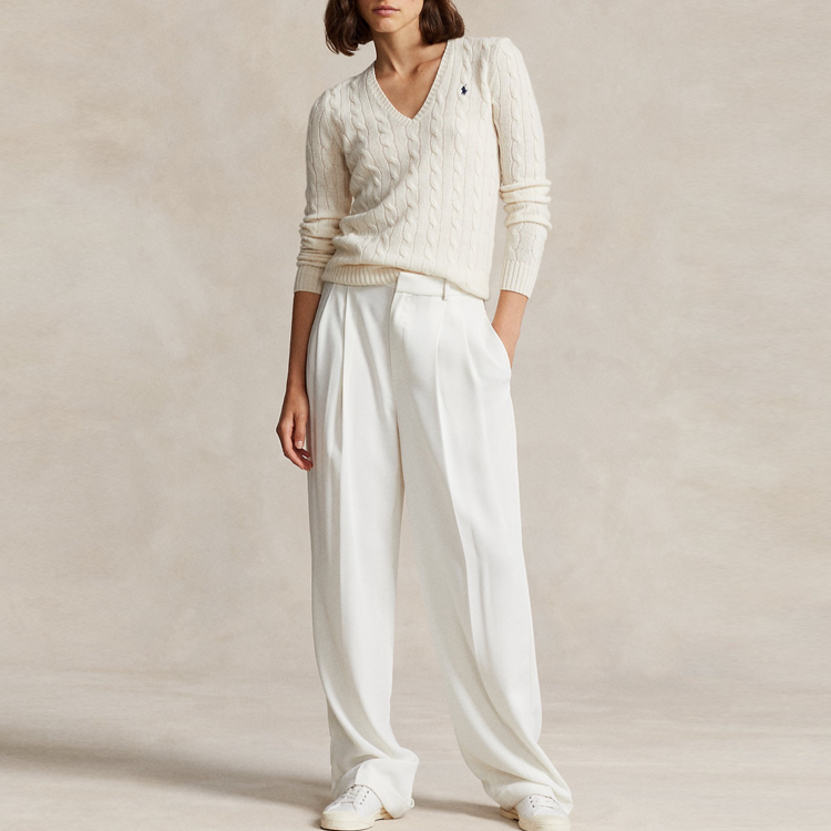 (Women) Polo Ralph Lauren  Slim Fit V-Neck Knit Sweater Cream Color. 211910422-001 圖 5