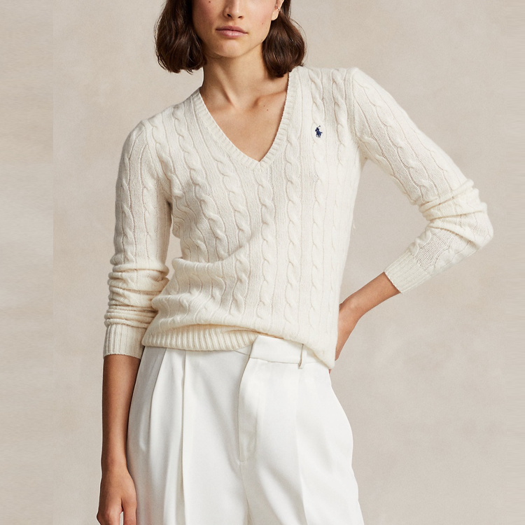 (Women) Polo Ralph Lauren  Slim Fit V-Neck Knit Sweater Cream Color. 211910422-001 圖 6