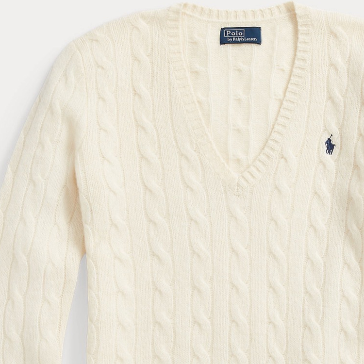 (Women) Polo Ralph Lauren  Slim Fit V-Neck Knit Sweater Cream Color. 211910422-001 圖 9