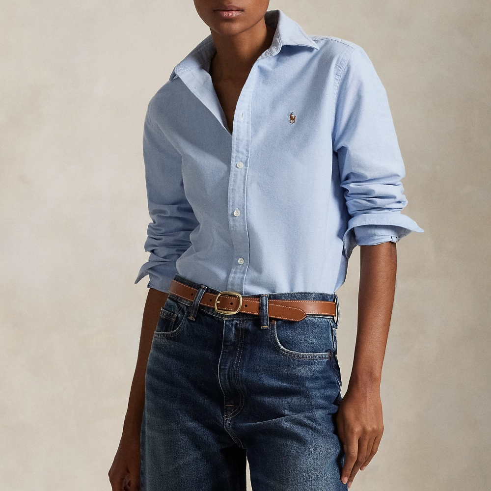 (Women) Polo Ralph Lauren  Solid Button-Down Long Sleeve Shirt Blue WMPOSHTNDO20747-400 圖 5