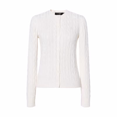 (Women) Polo Ralph Lauren Solid Cable-Knit Cardigan Cream White 200861975-001