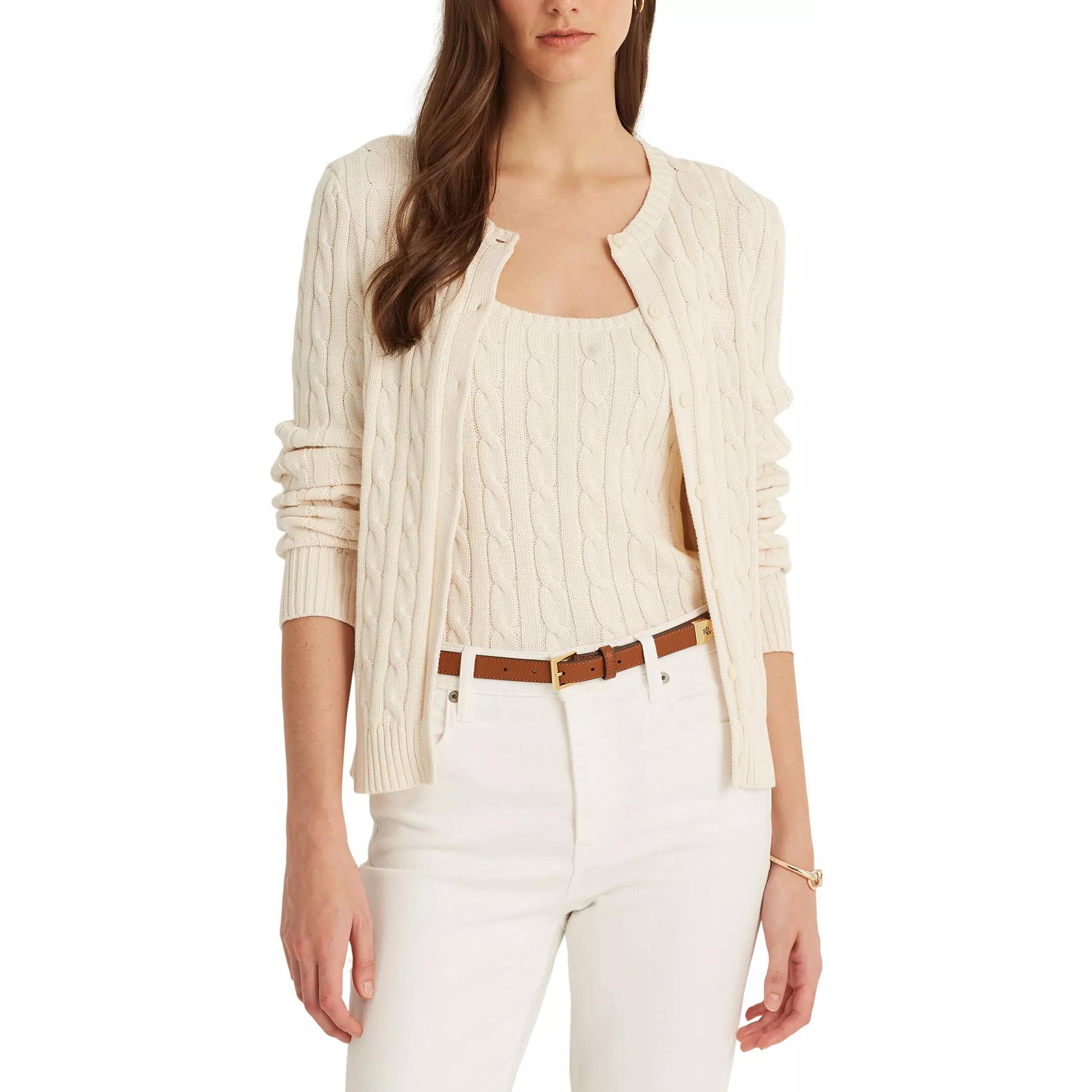 (Women) Polo Ralph Lauren  Solid Cable-Knit Cardigan Cream White 200861975-001 圖 4