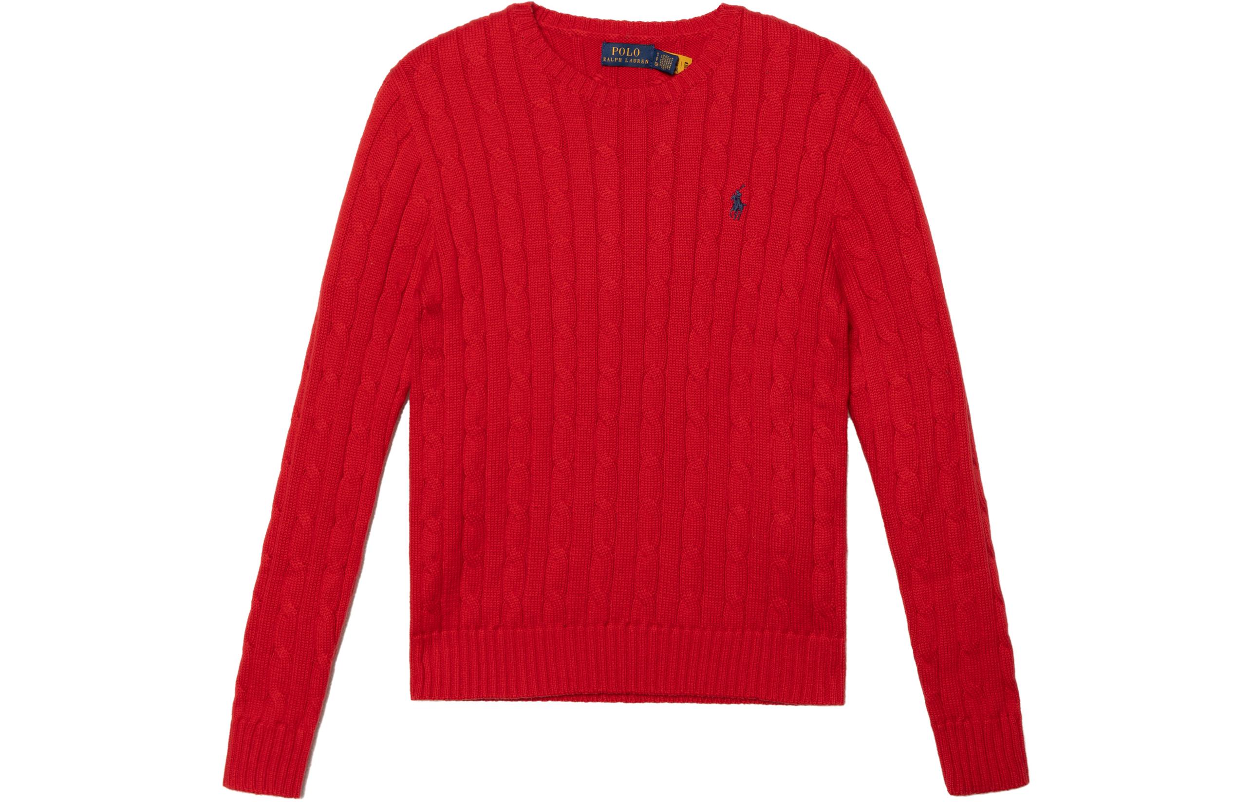 (Women) Polo Ralph Lauren  Solid Cable-Knit Sweater Red with Embroidery. 211570012-095