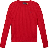 (Women) Polo Ralph Lauren Solid Cable-Knit Sweater Red with Embroidery. 211570012-095 (Women) Polo Ralph Lauren Solid Cable-Knit Sweater Red with Embroidery. 211570012-095
