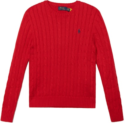 (Women) Polo Ralph Lauren Solid Cable-Knit Sweater Red with Embroidery. 211570012-095 Buy (Women) Polo Ralph Lauren Solid Cable-Knit Sweater Red with Embroidery. 211570012-095