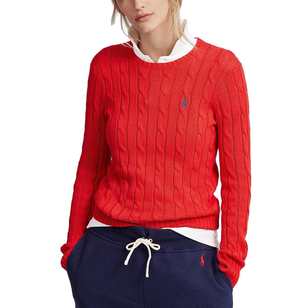 Shop (Women) Polo Ralph Lauren  Solid Cable-Knit Sweater Red with Embroidery. 211570012-095