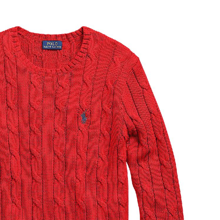 Details for (Women) Polo Ralph Lauren  Solid Cable-Knit Sweater Red with Embroidery. 211570012-095