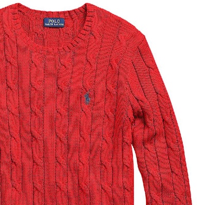 (Women) Polo Ralph Lauren Solid Cable-Knit Sweater Red with Embroidery. 211570012-095 Details for (Women) Polo Ralph Lauren Solid Cable-Knit Sweater Red with Embroidery. 211570012-095