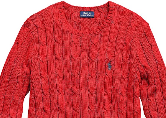 (Women) Polo Ralph Lauren Solid Cable-Knit Sweater Red with Embroidery. 211570012-095 1