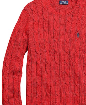 (Women) Polo Ralph Lauren Solid Cable-Knit Sweater Red with Embroidery. 211570012-095 2