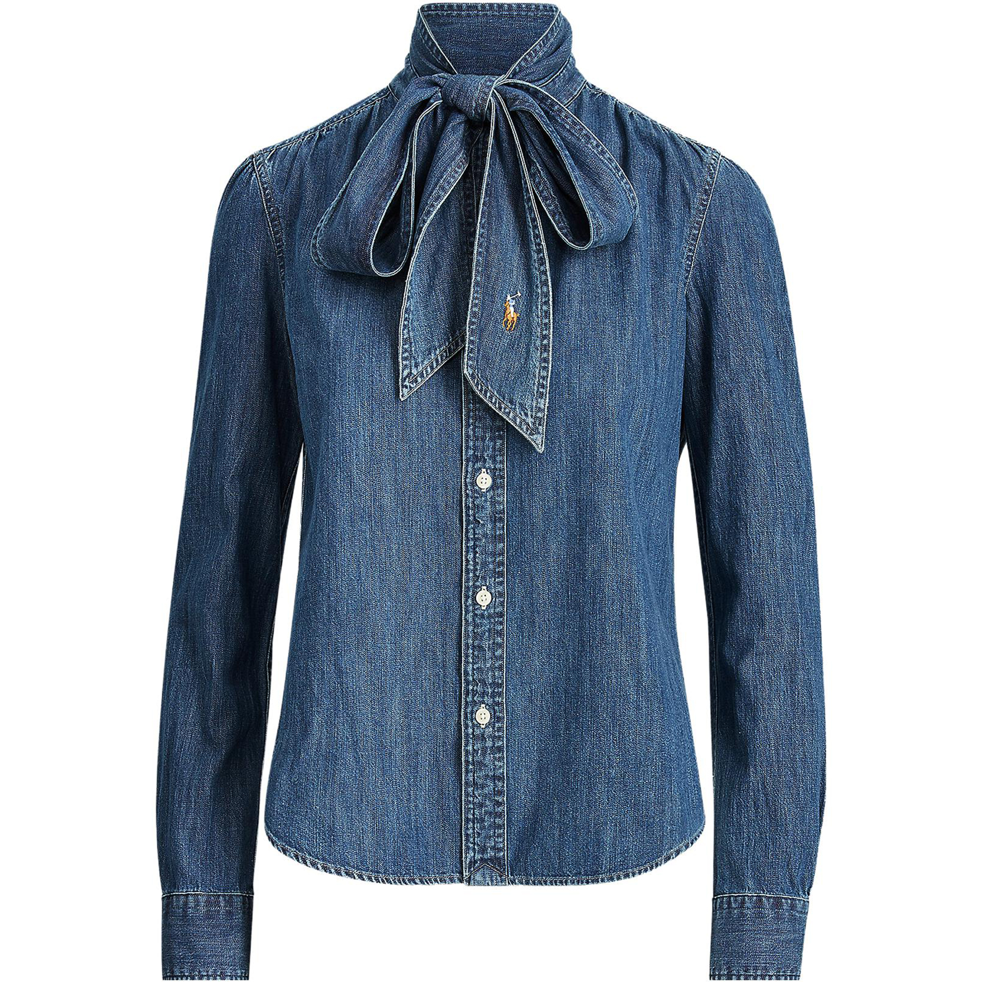 (Women) Polo Ralph Lauren  Solid Denim Jacket with Bow Design in Blue. 211815167-001