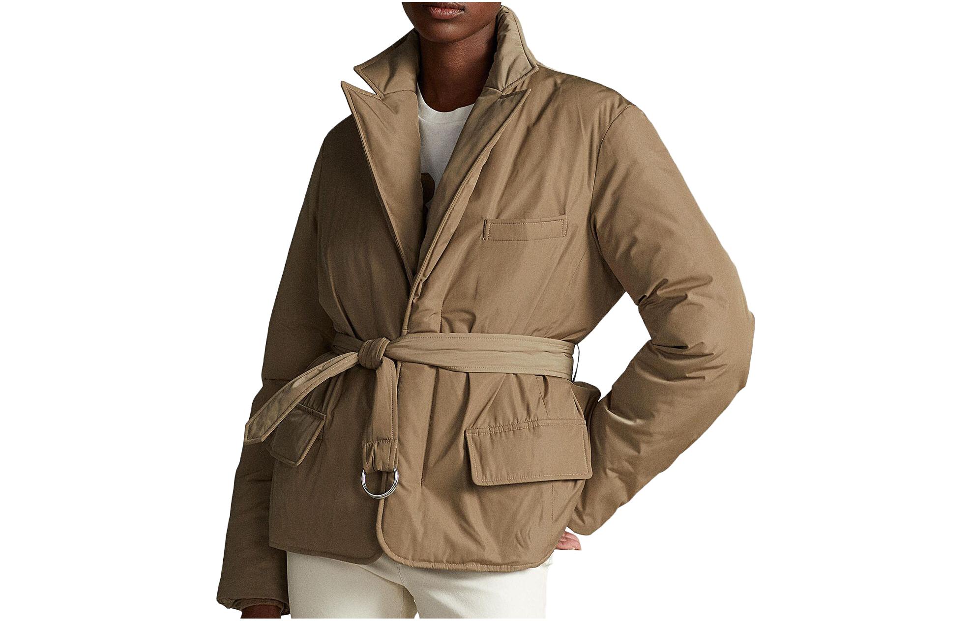 (Women) Polo Ralph Lauren  Solid Khaki Long-Sleeve Tie-Collar Jacket. 211880899-002