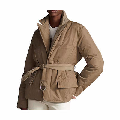 (Women) Polo Ralph Lauren Solid Khaki Long-Sleeve Tie-Collar Jacket. 211880899-002