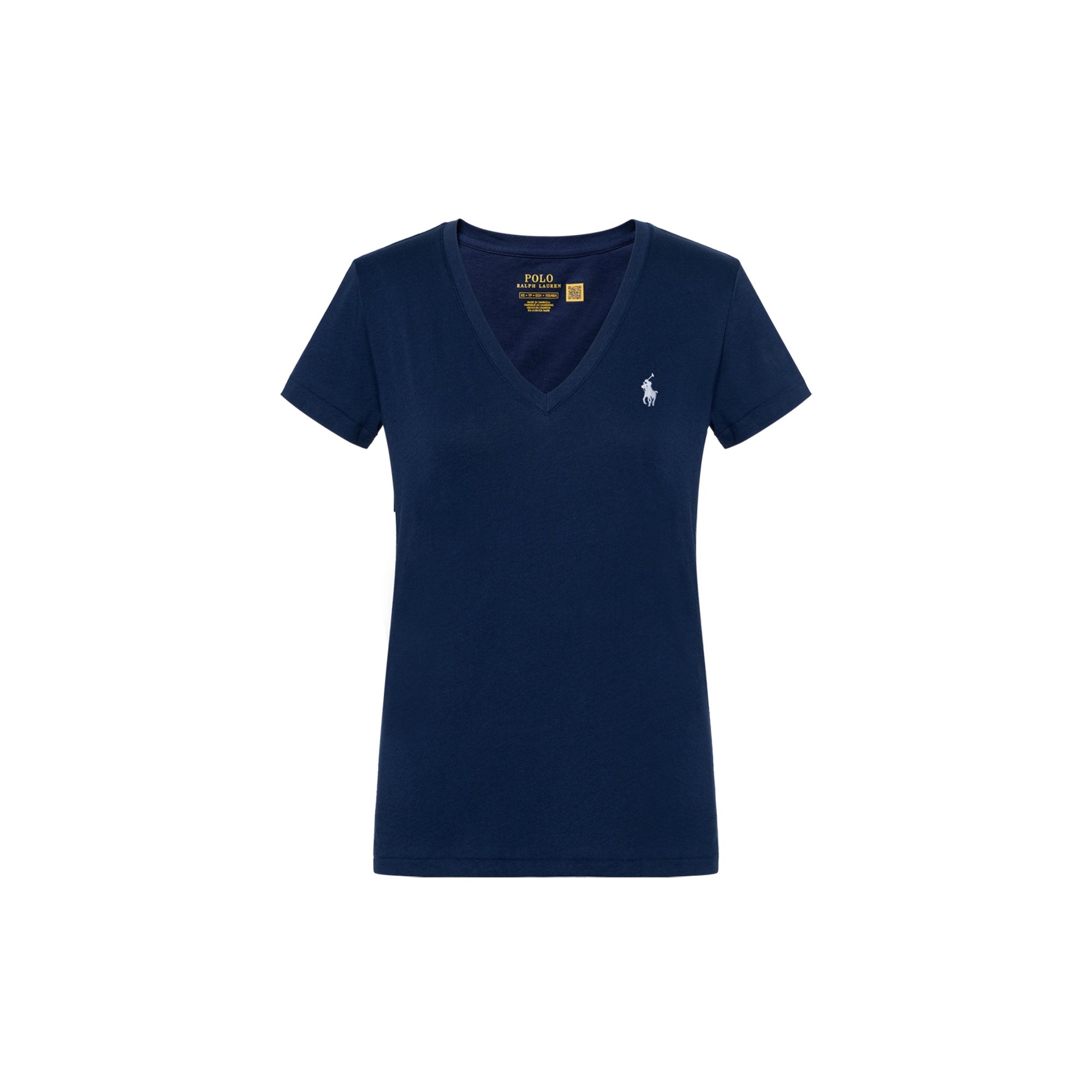 (Women) Polo Ralph Lauren  Solid Logo Embroidered V-Neck T-Shirt Navy Blue. 211682523-019