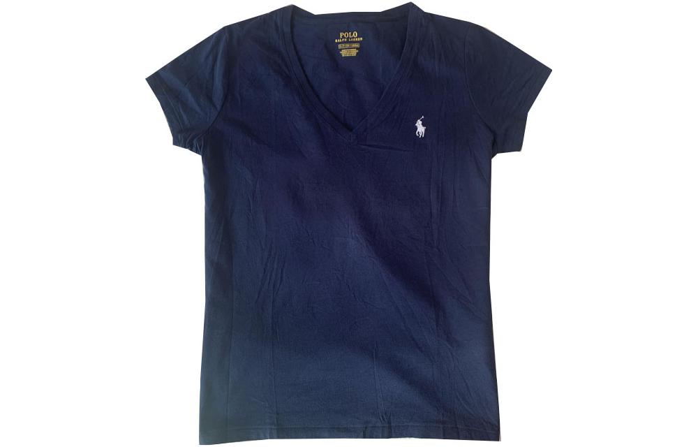 Order (W) Polo Ralph Lauren Solid Logo Sulam Leher-V T-Shirt Biru Navy. 211682523-019