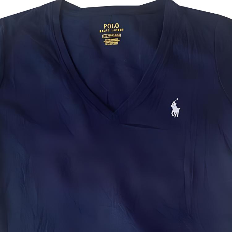 Purchase (W) Polo Ralph Lauren Solid Logo Sulam Leher-V T-Shirt Biru Navy. 211682523-019