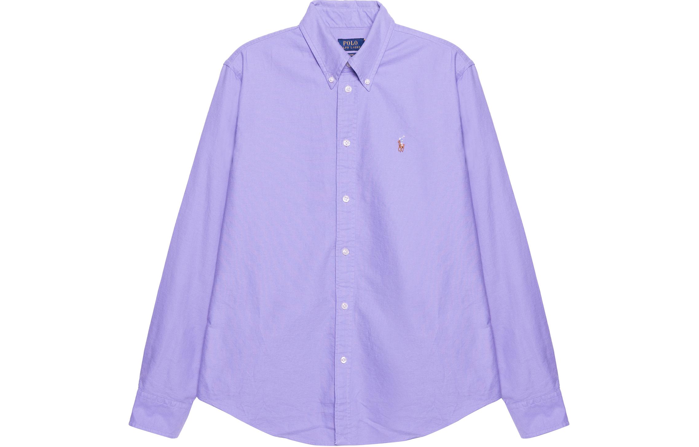 (Women) Polo Ralph Lauren  Solid Logo Long Sleeve Button-Down Shirt Light Purple 211728165-013