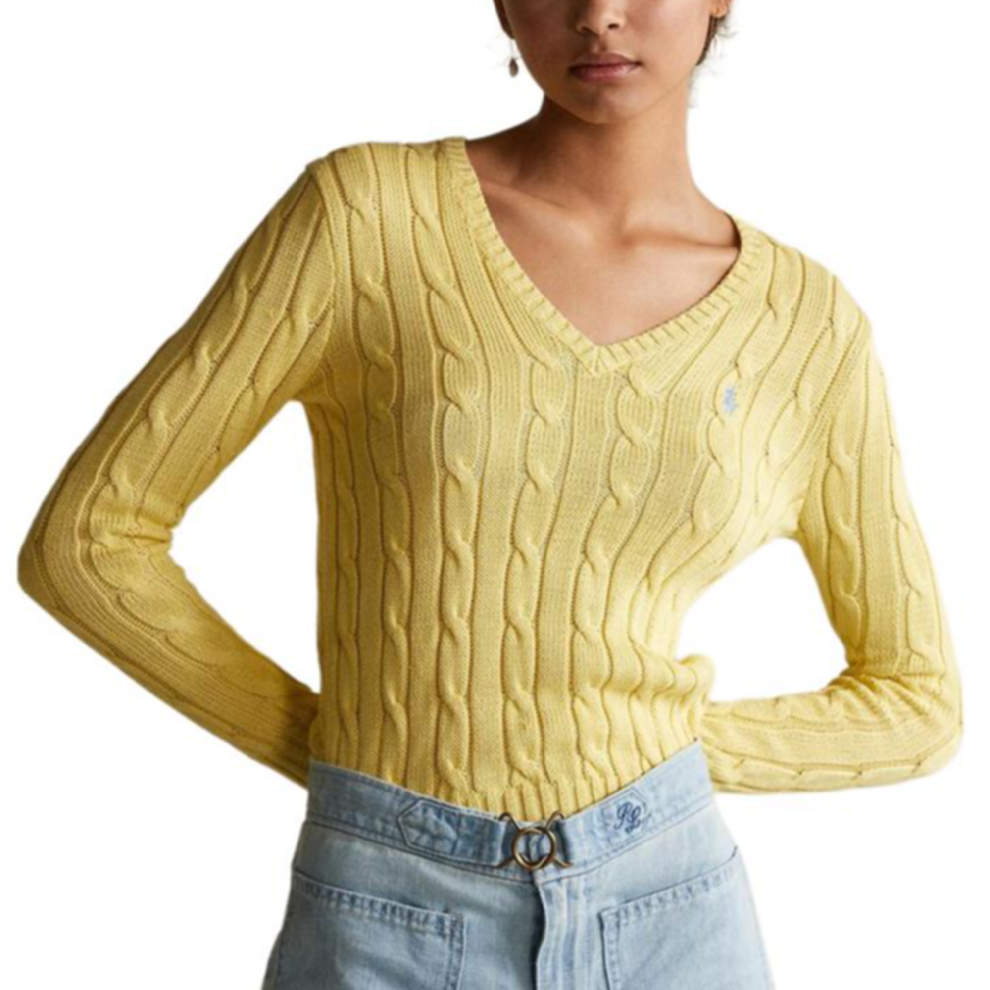 Order (W) Polo Ralph Lauren Solid Logo V-Neck Knit Sweater Kuning. 211570011-102