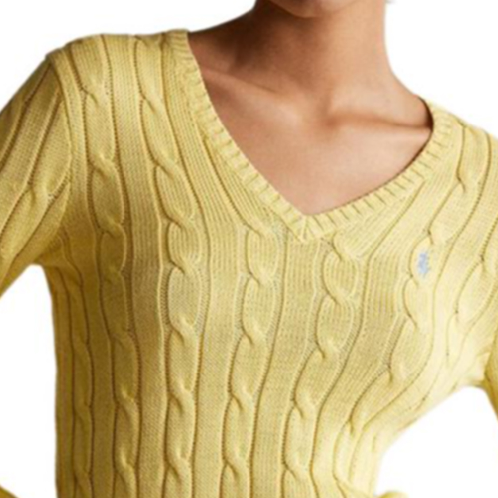 Shop (W) Polo Ralph Lauren Solid Logo V-Neck Knit Sweater Kuning. 211570011-102