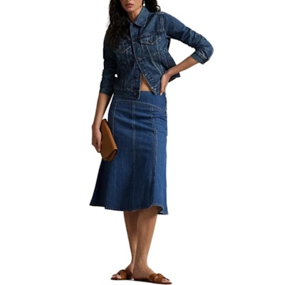 (W) ポロ ラルフローレン ソリッド パッチワーク ミディ デニムスカート ブルー WMPOSKTNDC20108-400 Lookbook (W) ポロ ラルフローレン ソリッド パッチワーク ミディ デニムスカート ブルー WMPOSKTNDC20108-400