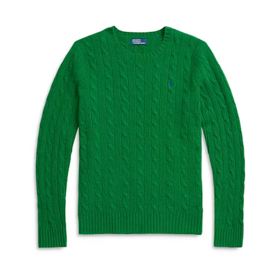 (Women) Polo Ralph Lauren Solid Ribbed Knit Crewneck Long Sleeve Sweater Green. 211910421-020