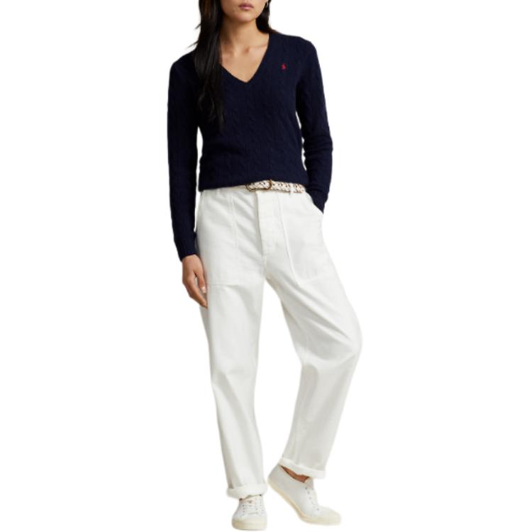 (Women) Polo Ralph Lauren  Solid V-Neck Badge Print Pullover Sweater Navy Blue WMPOSWENC020782-400 圖 3